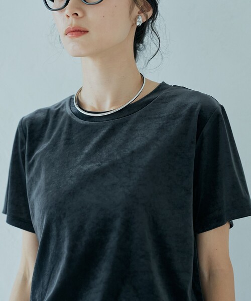 coen（コーエン）の「シアーベロア コンパクト半袖Tシャツ（Tシャツ/カットソー・レディース・ワインレッド/ダークグレー/マスタード・M/L）」の4枚目の写真