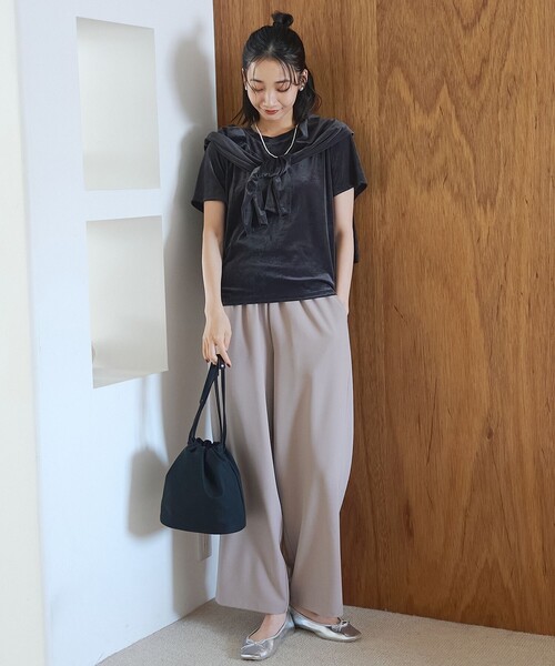 coen（コーエン）の「シアーベロア コンパクト半袖Tシャツ（Tシャツ/カットソー・レディース・ワインレッド/ダークグレー/マスタード・M/L）」の5枚目の写真