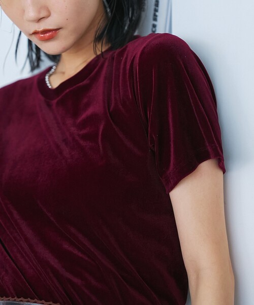 coen（コーエン）の「シアーベロア コンパクト半袖Tシャツ（Tシャツ/カットソー・レディース・ワインレッド/ダークグレー/マスタード・M/L）」の14枚目の写真