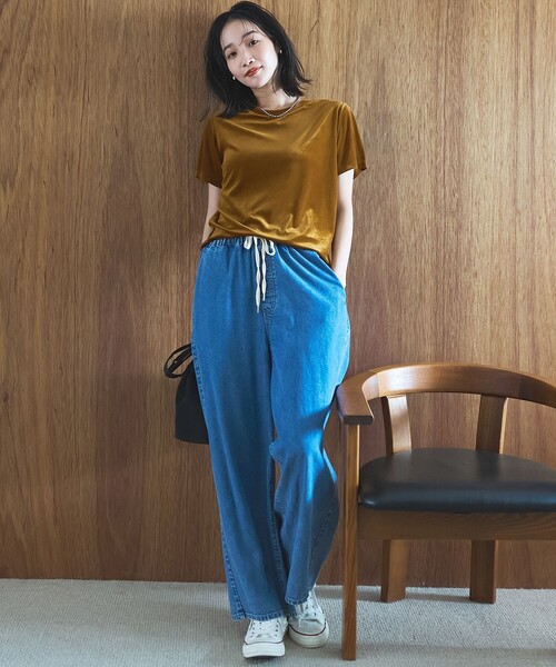 coen（コーエン）の「シアーベロア コンパクト半袖Tシャツ（Tシャツ/カットソー・レディース・ワインレッド/ダークグレー/マスタード・M/L）」の17枚目の写真