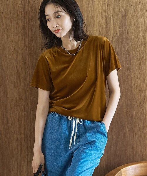 coen（コーエン）の「シアーベロア コンパクト半袖Tシャツ（Tシャツ/カットソー・レディース・ワインレッド/ダークグレー/マスタード・M/L）」の18枚目の写真