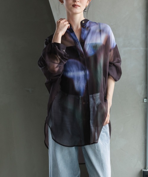 Callarus（カラルス）の「花柄プリントシアーシャツ［Callarus］（シャツ/ブラウス・レディース・ブラウン系・LL/L/M/S）」の18枚目の写真