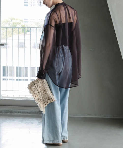 Callarus（カラルス）の「花柄プリントシアーシャツ［Callarus］（シャツ/ブラウス・レディース・ブラウン系・LL/L/M/S）」の21枚目の写真