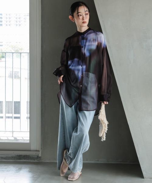 Callarus（カラルス）の「花柄プリントシアーシャツ［Callarus］（シャツ/ブラウス・レディース・ブラウン系・LL/L/M/S）」の16枚目の写真