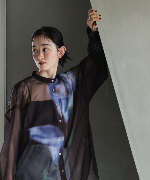 Callarus（カラルス）の「花柄プリントシアーシャツ［Callarus］（シャツ/ブラウス・レディース・ブラウン系・LL/L/M/S）」の9枚目の写真