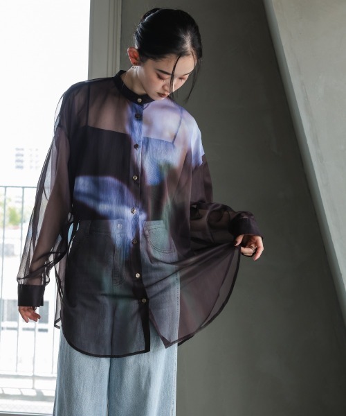 Callarus（カラルス）の「花柄プリントシアーシャツ［Callarus］（シャツ/ブラウス・レディース・ブラウン系・LL/L/M/S）」の10枚目の写真