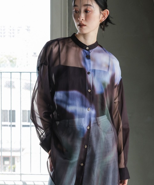 Callarus（カラルス）の「花柄プリントシアーシャツ［Callarus］（シャツ/ブラウス・レディース・ブラウン系・LL/L/M/S）」の11枚目の写真