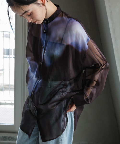 Callarus（カラルス）の「花柄プリントシアーシャツ［Callarus］（シャツ/ブラウス・レディース・ブラウン系・LL/L/M/S）」の12枚目の写真