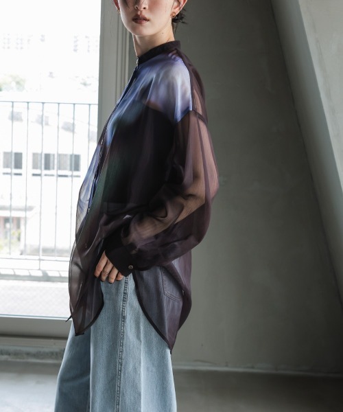 Callarus（カラルス）の「花柄プリントシアーシャツ［Callarus］（シャツ/ブラウス・レディース・ブラウン系・LL/L/M/S）」の13枚目の写真