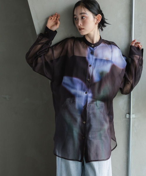 Callarus（カラルス）の「花柄プリントシアーシャツ［Callarus］（シャツ/ブラウス・レディース・ブラウン系・LL/L/M/S）」の15枚目の写真