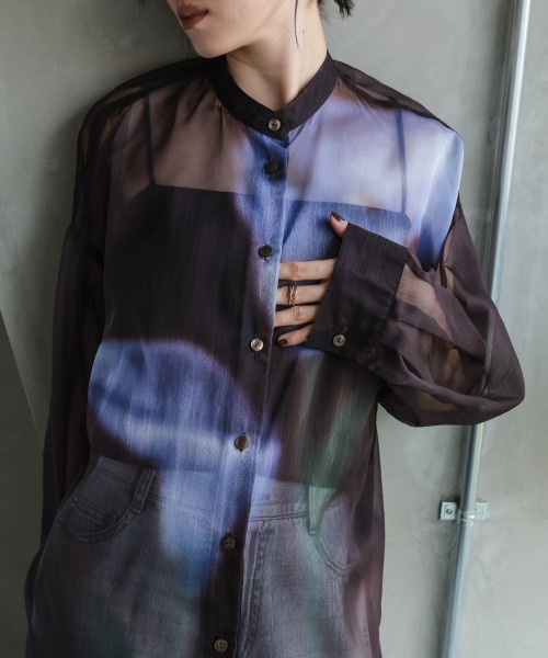 Callarus（カラルス）の「花柄プリントシアーシャツ［Callarus］（シャツ/ブラウス・レディース・ブラウン系・LL/L/M/S）」の19枚目の写真