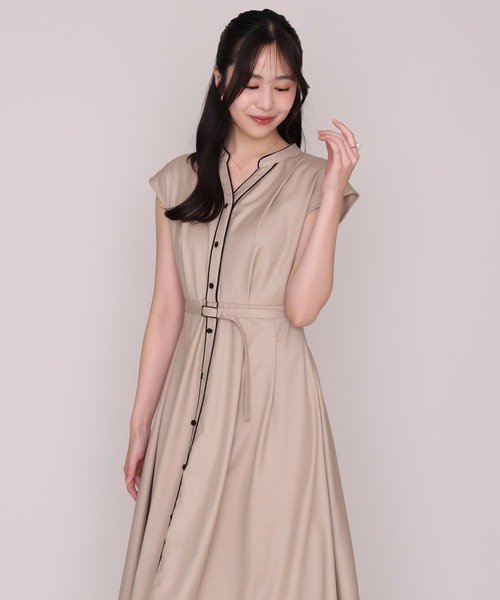 MISCH MASCH(ミッシュマッシュ)の「2026秋冬新作 配色ラインフレンチスリーブワンピース(ワンピース・レディース・ワイン/ブラック/キャメル・S/M)」の21枚目の写真