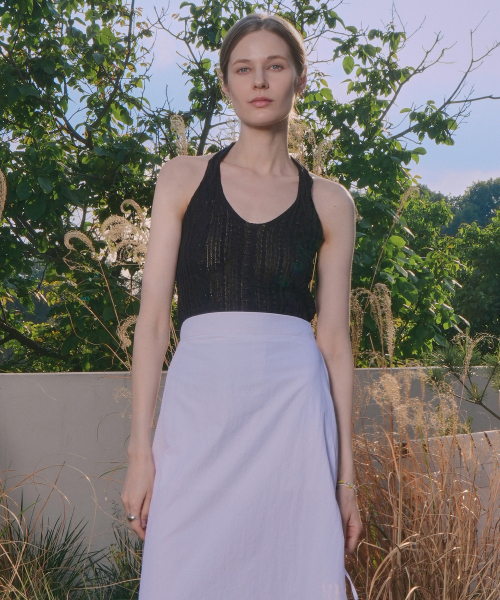 VLETI(ブレッティ)の「Halter Neck Cable Detail Linen Knit Sleeveless (black)(Tシャツ/カットソー・レディース・ブラック・FREE)」の1枚目の写真