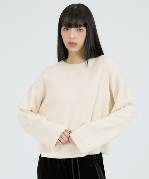Healthknit(ヘルスニット)の「【Healthknit/ヘルスニット】サーマルキング ハニカムクロップドクルー/(Tシャツ/カットソー・レディース・ボルドー/オフホワイト/ブラック・フリー)」の6枚目の写真