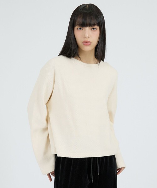 Healthknit(ヘルスニット)の「【Healthknit/ヘルスニット】サーマルキング ハニカムクロップドクルー/(Tシャツ/カットソー・レディース・ボルドー/オフホワイト/ブラック・フリー)」の7枚目の写真