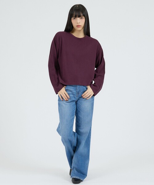 Healthknit(ヘルスニット)の「【Healthknit/ヘルスニット】サーマルキング ハニカムクロップドクルー/(Tシャツ/カットソー・レディース・ボルドー/オフホワイト/ブラック・フリー)」の9枚目の写真