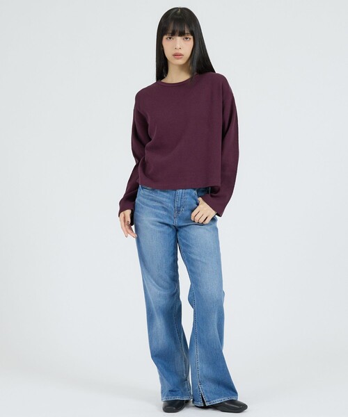 Healthknit(ヘルスニット)の「【Healthknit/ヘルスニット】サーマルキング ハニカムクロップドクルー/(Tシャツ/カットソー・レディース・ボルドー/オフホワイト/ブラック・フリー)」の10枚目の写真