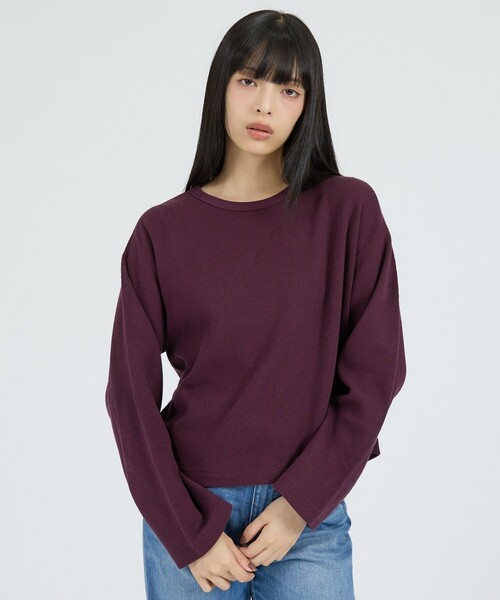 Healthknit(ヘルスニット)の「【Healthknit/ヘルスニット】サーマルキング ハニカムクロップドクルー/(Tシャツ/カットソー・レディース・ボルドー/オフホワイト/ブラック・フリー)」の12枚目の写真