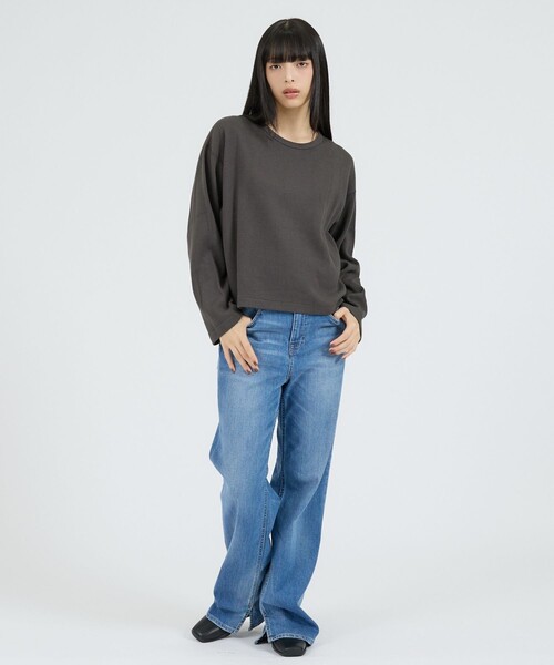 Healthknit(ヘルスニット)の「【Healthknit/ヘルスニット】サーマルキング ハニカムクロップドクルー/(Tシャツ/カットソー・レディース・ボルドー/オフホワイト/ブラック・フリー)」の14枚目の写真