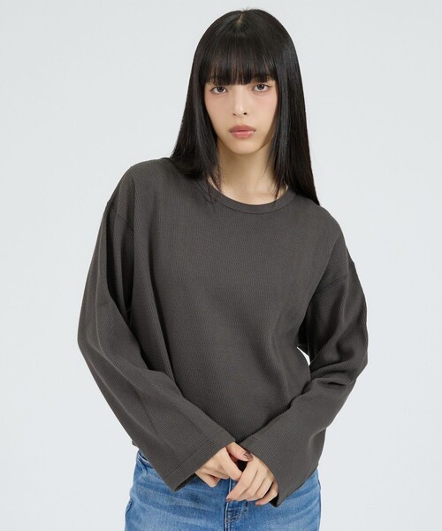 Healthknit(ヘルスニット)の「【Healthknit/ヘルスニット】サーマルキング ハニカムクロップドクルー/(Tシャツ/カットソー・レディース・ボルドー/オフホワイト/ブラック・フリー)」の16枚目の写真