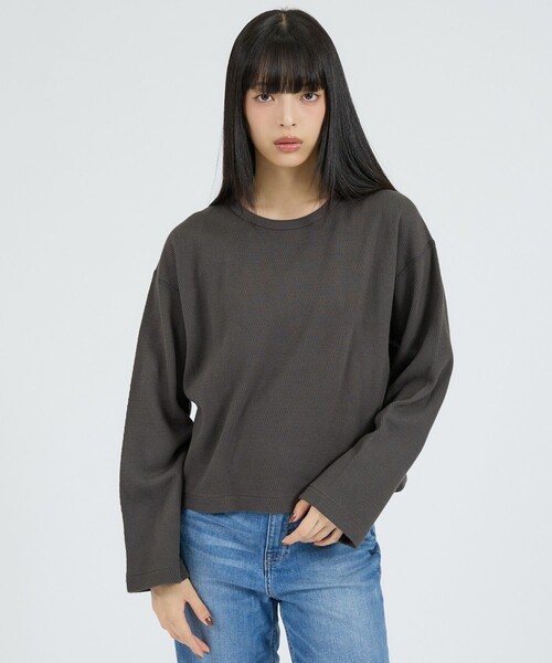 Healthknit(ヘルスニット)の「【Healthknit/ヘルスニット】サーマルキング ハニカムクロップドクルー/(Tシャツ/カットソー・レディース・ボルドー/オフホワイト/ブラック・フリー)」の17枚目の写真