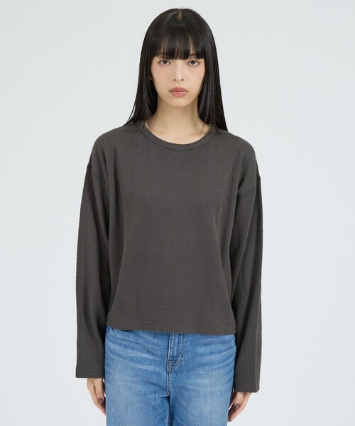 Healthknit(ヘルスニット)の「【Healthknit/ヘルスニット】サーマルキング ハニカムクロップドクルー/(Tシャツ/カットソー・レディース・ボルドー/オフホワイト/ブラック・フリー)」の19枚目の写真