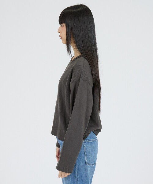 Healthknit(ヘルスニット)の「【Healthknit/ヘルスニット】サーマルキング ハニカムクロップドクルー/(Tシャツ/カットソー・レディース・ボルドー/オフホワイト/ブラック・フリー)」の20枚目の写真