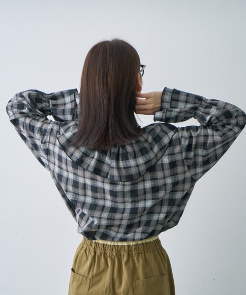 CIAOPANIC TYPY(チャオパニックティピー)の「∴【前後2way】深Vアソートチェックラッフルブラウス(シャツ/ブラウス・レディース・ホワイト/ブラック/ブラウン/グリーン・ONE SIZE)」の18枚目の写真