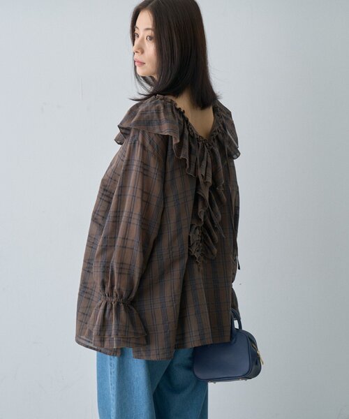 CIAOPANIC TYPY(チャオパニックティピー)の「∴【前後2way】深Vアソートチェックラッフルブラウス(シャツ/ブラウス・レディース・ホワイト/ブラック/ブラウン/グリーン・ONE SIZE)」の20枚目の写真