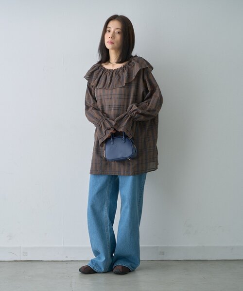 CIAOPANIC TYPY(チャオパニックティピー)の「∴【前後2way】深Vアソートチェックラッフルブラウス(シャツ/ブラウス・レディース・ホワイト/ブラック/ブラウン/グリーン・ONE SIZE)」の6枚目の写真