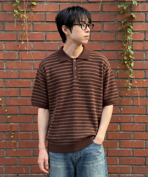 UNDEROFF（アンダーオフ）の「オーバーサイズストライプカラーニットブラウン（ニット/セーター・メンズ・ブラウン・MEDIUM/LARGE/X-LARGE）」の4枚目の写真