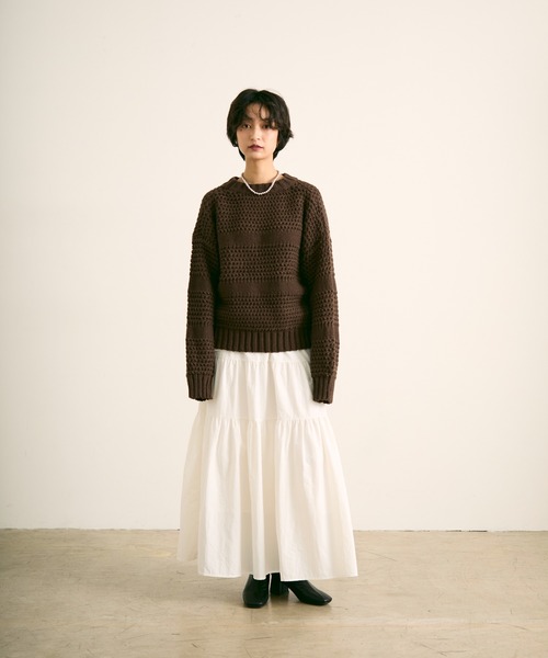 uchi.(ウチ)の「立体編みニットプルオーバー(ニット/セーター・レディース・ブラウン/イエロー/アイボリー・FREE)」の4枚目の写真