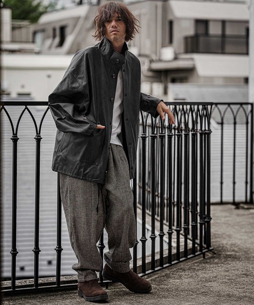 CAMBIO(カンビオ)の「mj11796-Synthetic Leather Stand Collar Jacket スタンドカラージャケット(PF-262-019)(その他アウター・メンズ・ブラック/カーキ・S/M/L)」の6枚目の写真