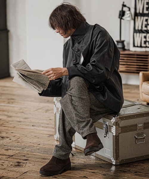 CAMBIO(カンビオ)の「mj11796-Synthetic Leather Stand Collar Jacket スタンドカラージャケット(PF-262-019)(その他アウター・メンズ・ブラック/カーキ・S/M/L)」の8枚目の写真