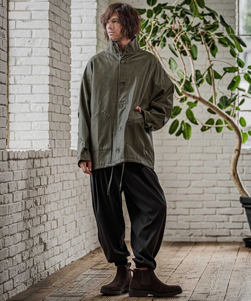 CAMBIO(カンビオ)の「mj11796-Synthetic Leather Stand Collar Jacket スタンドカラージャケット(PF-262-019)(その他アウター・メンズ・ブラック/カーキ・S/M/L)」の11枚目の写真