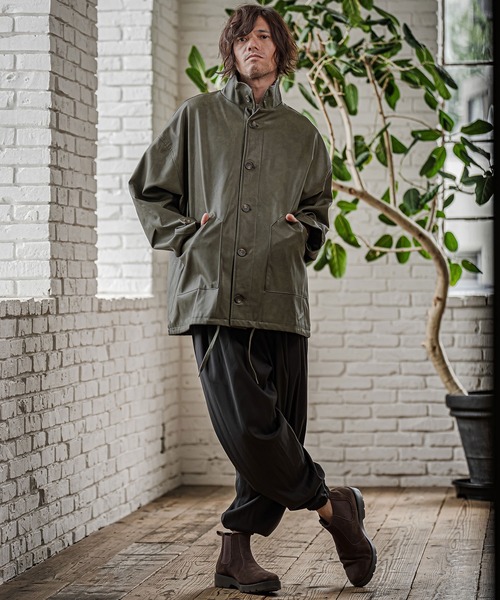 CAMBIO(カンビオ)の「mj11796-Synthetic Leather Stand Collar Jacket スタンドカラージャケット(PF-262-019)(その他アウター・メンズ・ブラック/カーキ・S/M/L)」の12枚目の写真