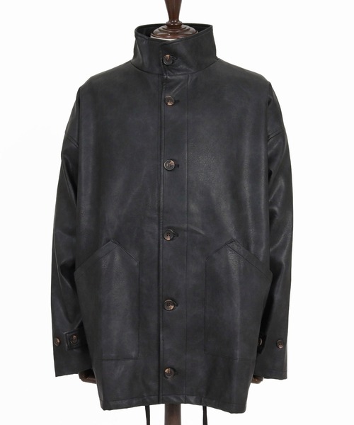 CAMBIO(カンビオ)の「mj11796-Synthetic Leather Stand Collar Jacket スタンドカラージャケット(PF-262-019)(その他アウター・メンズ・ブラック/カーキ・S/M/L)」の14枚目の写真