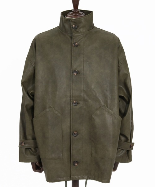 CAMBIO(カンビオ)の「mj11796-Synthetic Leather Stand Collar Jacket スタンドカラージャケット(PF-262-019)(その他アウター・メンズ・ブラック/カーキ・S/M/L)」の16枚目の写真