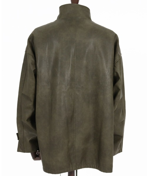CAMBIO(カンビオ)の「mj11796-Synthetic Leather Stand Collar Jacket スタンドカラージャケット(PF-262-019)(その他アウター・メンズ・ブラック/カーキ・S/M/L)」の17枚目の写真