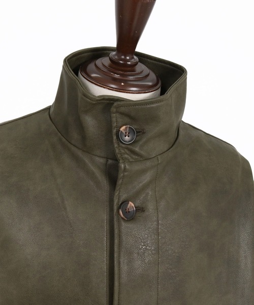 CAMBIO(カンビオ)の「mj11796-Synthetic Leather Stand Collar Jacket スタンドカラージャケット(PF-262-019)(その他アウター・メンズ・ブラック/カーキ・S/M/L)」の18枚目の写真