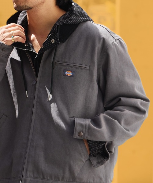 Dickies(ディッキーズ)の「Dickies/ディッキーズ DUCK FORT WORTH JACKET ダック生地 切り替えデザイン ブランドロゴ ワークジャケット アメカジ ストリート メンズ 2026年秋冬 秋服 冬服(ブルゾン・メンズ・チャコールグレー/ブラック/ブラウン・S/M/L)」の2枚目の写真