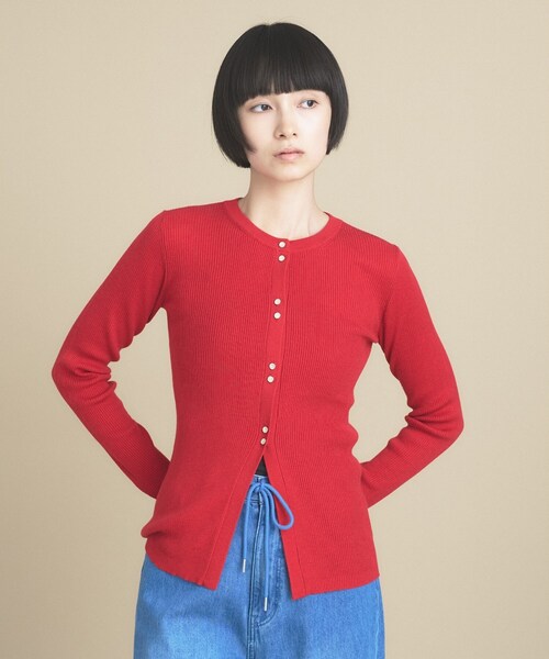 cloenc(クロエンス)の「【WEB限定カラーあり】Relaxy Rich シルクカシミヤ混 リブニットカーディガン(カーディガン/ボレロ・レディース・サックスブルー/ピンク/ワインレッド/ベージュ系その他7/ライトグレー系8/ブラウン系8/オリーブ/ネイビー/ライトイエロー系・02)」の9枚目の写真