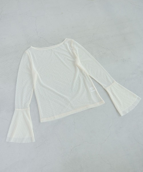 mysty woman（ミスティウーマン）の「チュールドットフレアスリーブ長袖　1087980（Tシャツ/カットソー・レディース・ホワイト系その他/チャコールグレー/オフホワイト/ピンク系その他/ブラック系その他・FREE）」の2枚目の写真