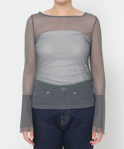 mysty woman（ミスティウーマン）の「チュールドットフレアスリーブ長袖　1087980（Tシャツ/カットソー・レディース・ホワイト系その他/チャコールグレー/オフホワイト/ピンク系その他/ブラック系その他・FREE）」の6枚目の写真