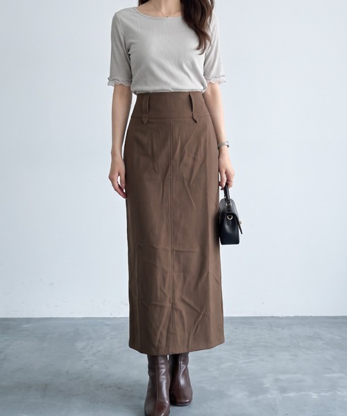 umune(ウムネ)の「すらっとした美シルエットを♪細ベルトペイキラインロングタイトスカート(スカート・レディース・チャコールグレー/ブラウン・S/M)」の5枚目の写真