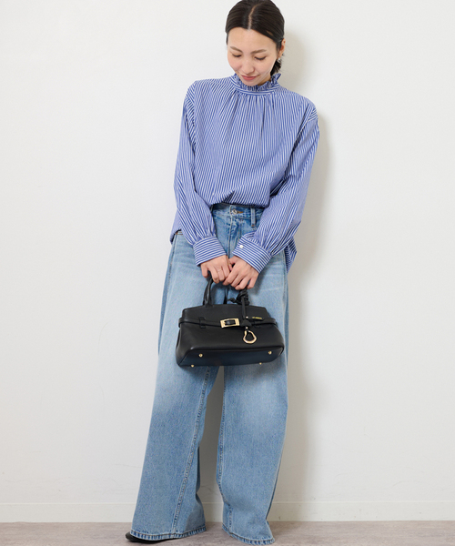 JOURNAL STANDARD relume(ジャーナルスタンダード レリューム)の「《追加》ハイカウントストライプスタンドカラー2way(シャツ/ブラウス・レディース・レッド/ホワイト系その他/ブルー・FREE)」の17枚目の写真