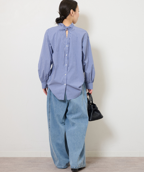 JOURNAL STANDARD relume(ジャーナルスタンダード レリューム)の「《追加》ハイカウントストライプスタンドカラー2way(シャツ/ブラウス・レディース・レッド/ホワイト系その他/ブルー・FREE)」の19枚目の写真