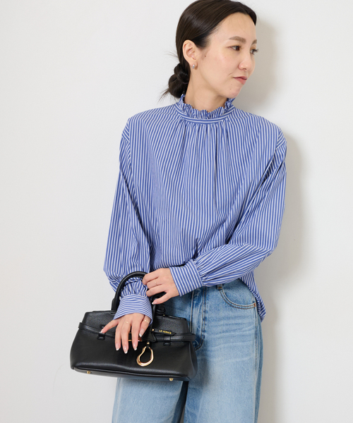 JOURNAL STANDARD relume(ジャーナルスタンダード レリューム)の「《追加》ハイカウントストライプスタンドカラー2way(シャツ/ブラウス・レディース・レッド/ホワイト系その他/ブルー・FREE)」の20枚目の写真