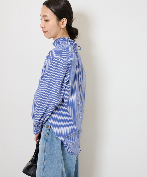 JOURNAL STANDARD relume(ジャーナルスタンダード レリューム)の「《追加》ハイカウントストライプスタンドカラー2way(シャツ/ブラウス・レディース・レッド/ホワイト系その他/ブルー・FREE)」の22枚目の写真