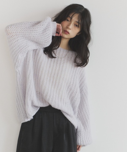 ELNEsoi(エルネソワ)の「モヘアライクオーバーニット(ニット/セーター・レディース・ピンク/グレー/ライトパープル・FREE)」の14枚目の写真